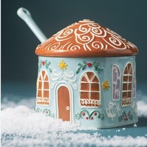 Anthropologie Mint Ginger Ceramic Stoneware Sugar Pot 2 Piece Set New With Tags
